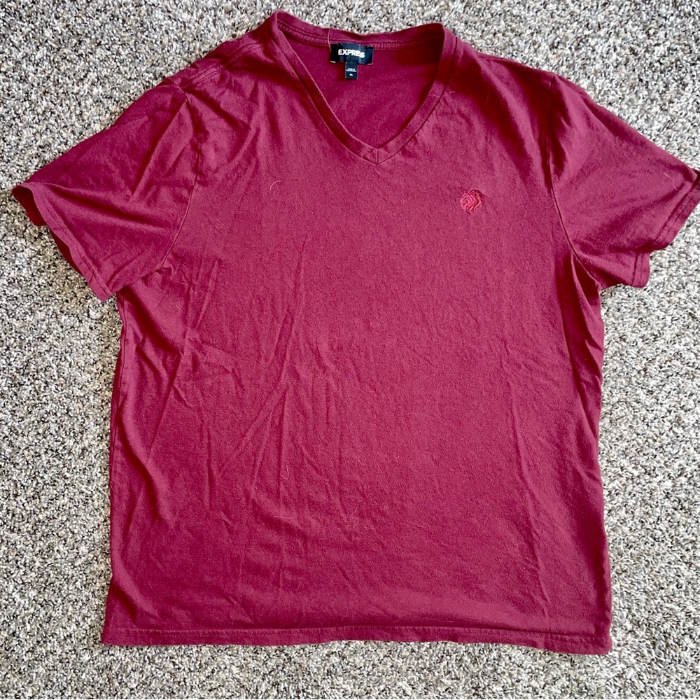 Express Men's Maroon Short-Sleeve V-Neck Tee Size XL